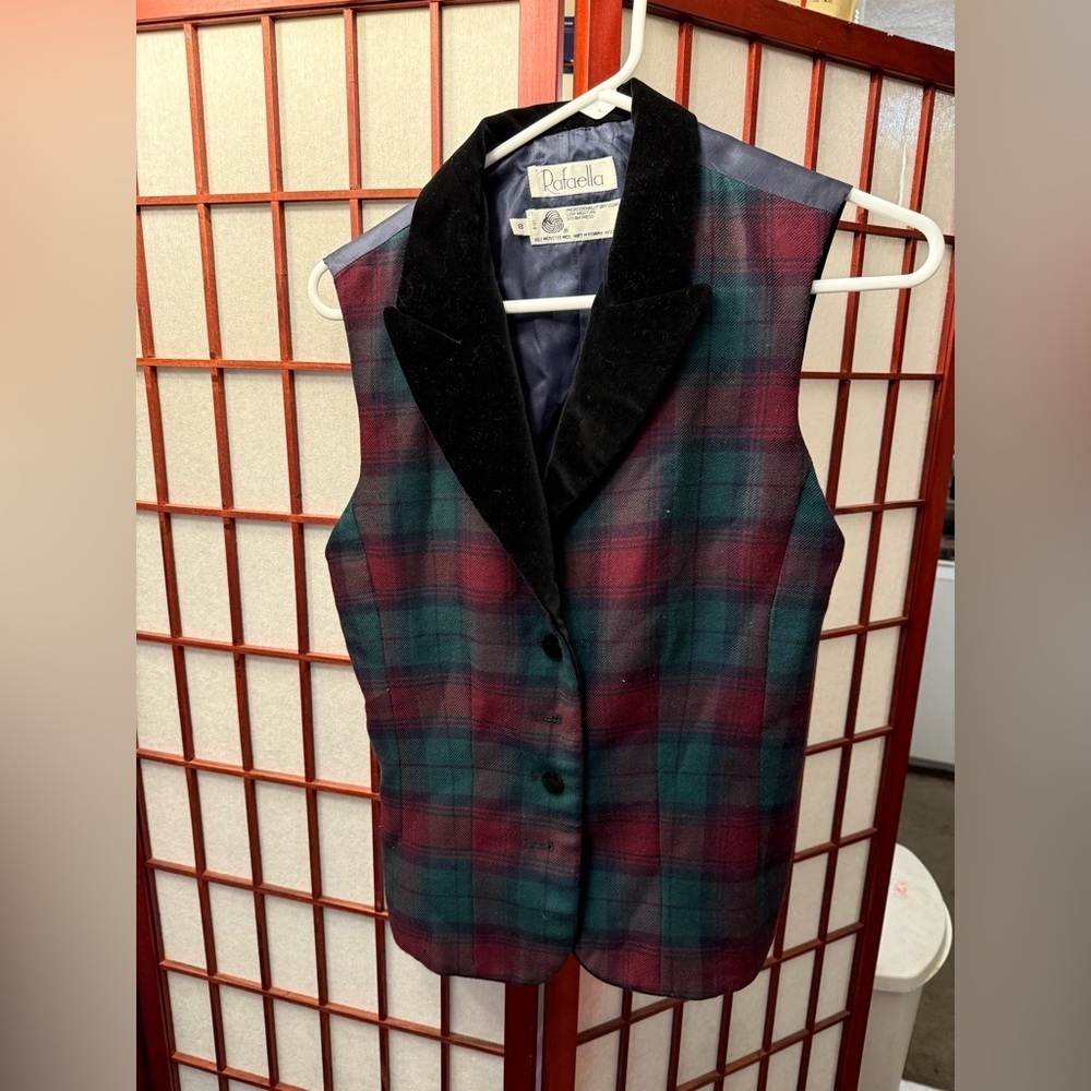 Rafaella Vintage Wool and Velvet Checkered Vest Size 00